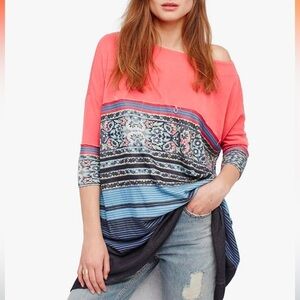 Free People Black Combo Steppin Out Printed Shirt Dress Tunic Size XS